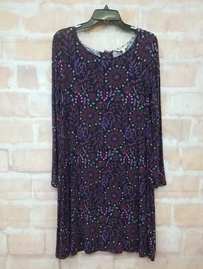 Matilda Jane Women's Floral Long-Sleeve Swing Dress -  Navy Purple